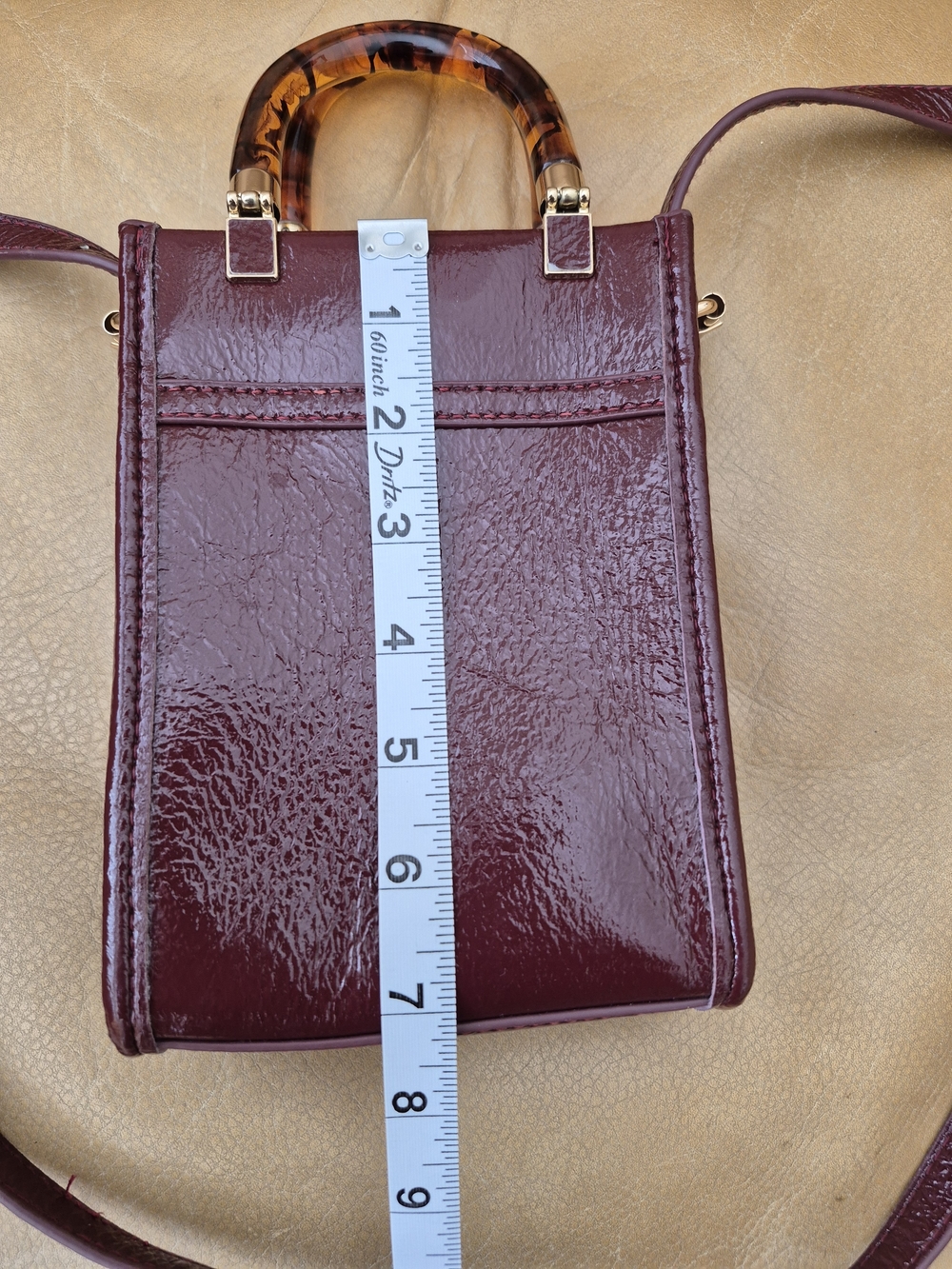 Anthropologie Small Burgundy Crossbody Bag with Tortoiseshell Handles - Picture 7 of 8